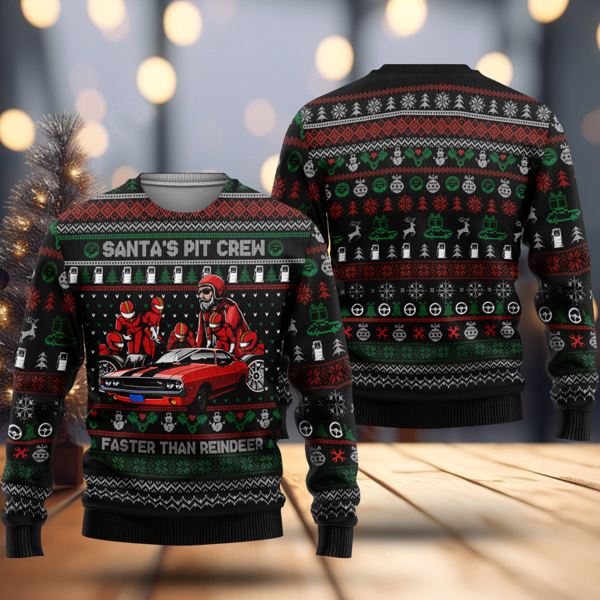 Challenger Christmas Sweater - Challenger Santa's Pit Crew