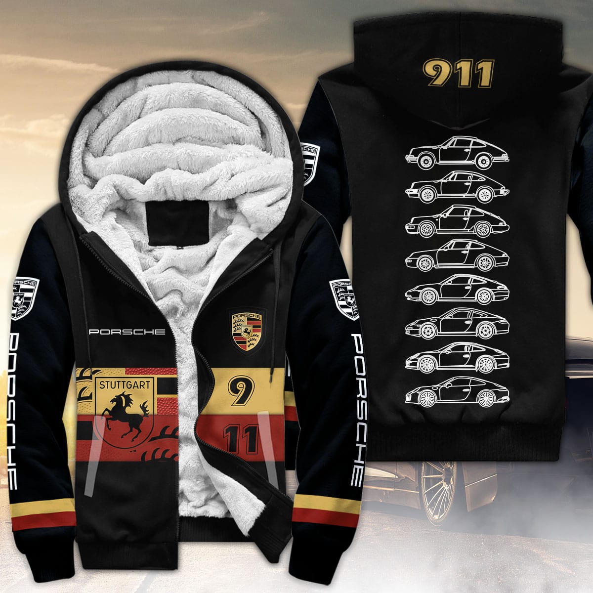 911 Silhouette All Over Print Fleece Zipper Hoodie