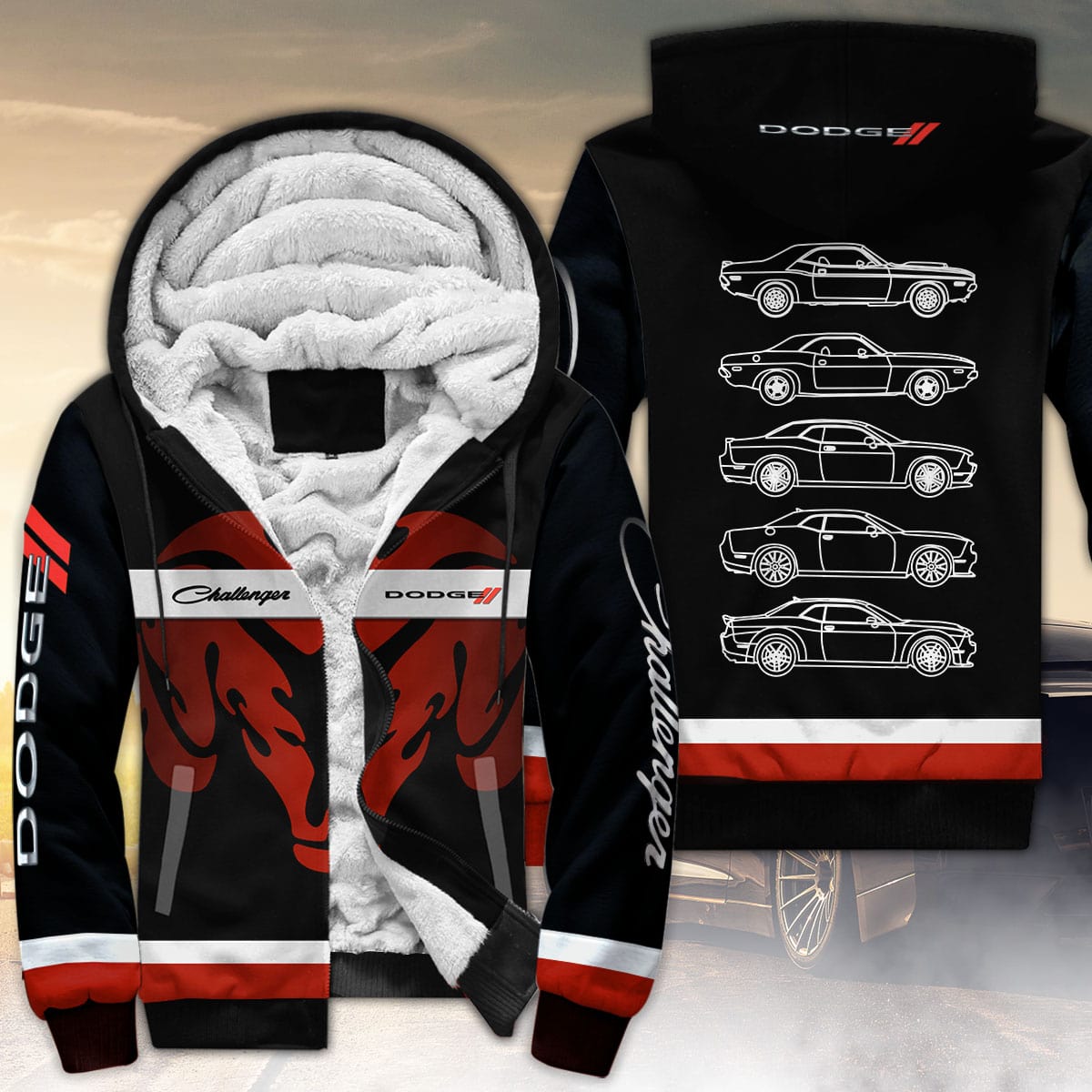 Challenger Silhouette All Over Print Fleece Zipper Hoodie