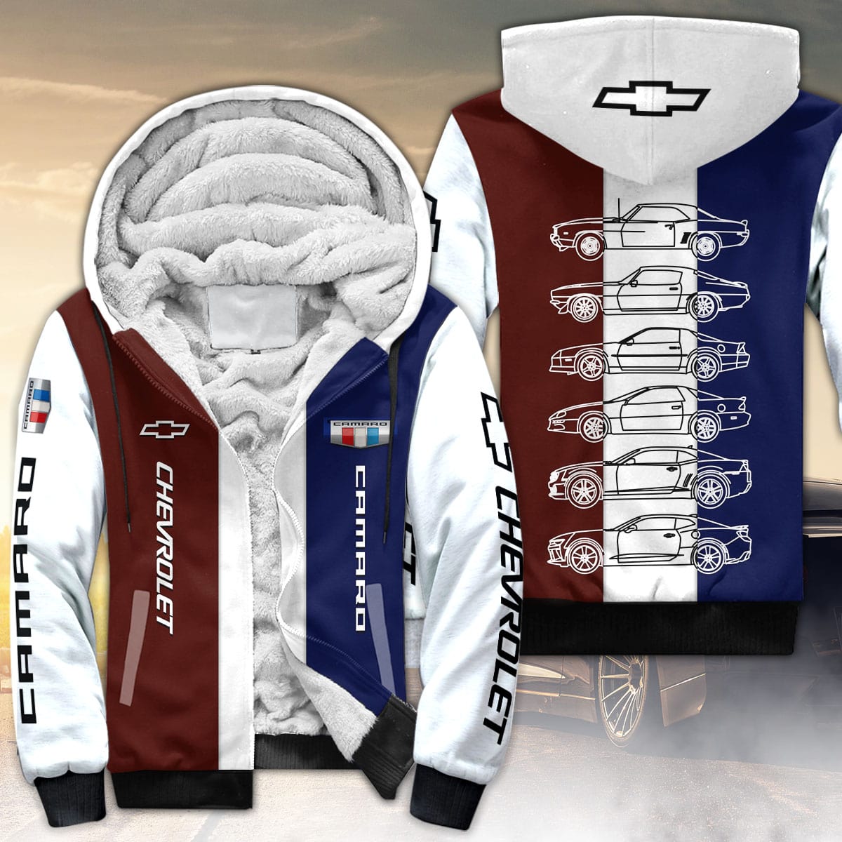 Camaro Silhouette All Over Print Fleece Zipper Hoodie