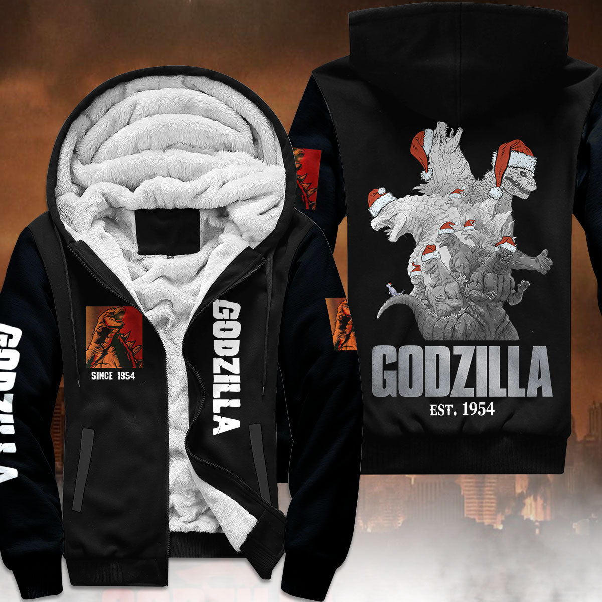 Godzilla Christmas Collection Fleece Zipper Hoodie