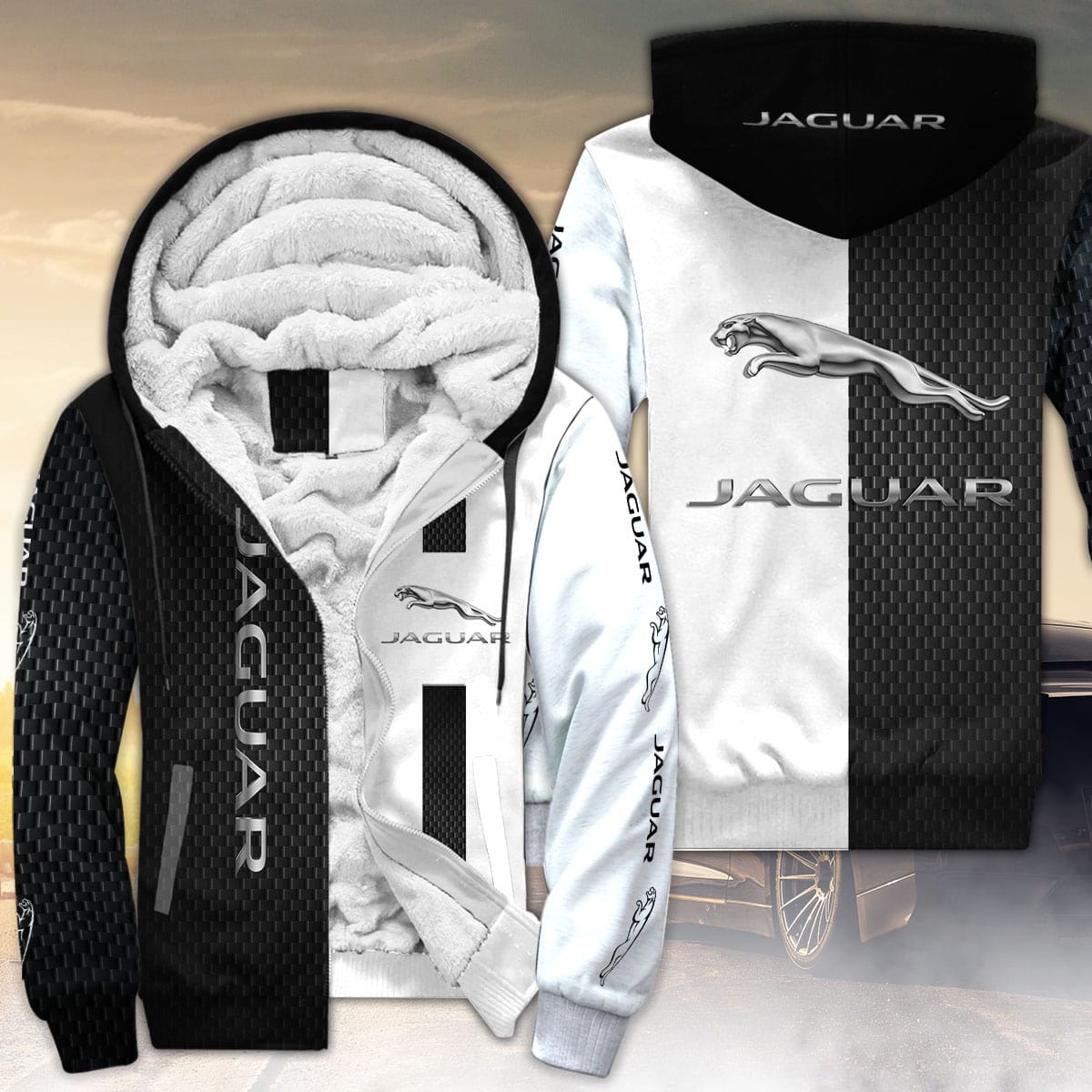 Jaguar All Over Print Fleece Zipper Hoodie v.2