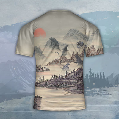 Godzilla All Over Print T-shirt - Godzilla Japanese Classic Art T-shirt