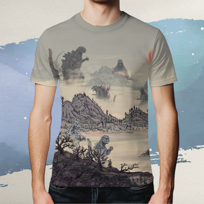 Godzilla All Over Print T-shirt - Godzilla Japanese Classic Art T-shirt