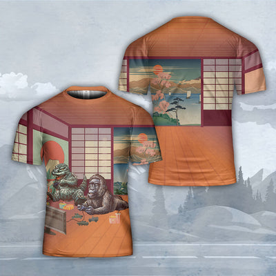 Godzilla All Over Print T-shirt - Godzilla & King Kong Playing Games