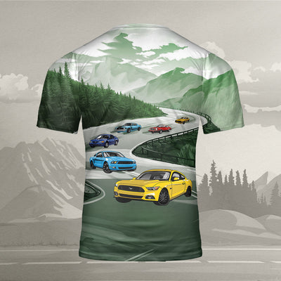 Mustang All Over Print T-shirt - 'Stang Racing Landscape Art