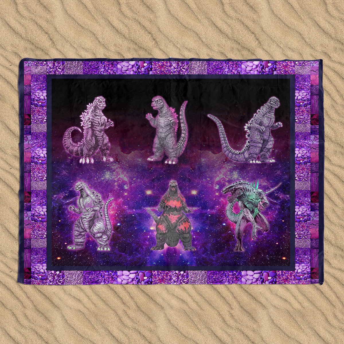Godzilla Purple Art Sand-proof Beach Blanket (v.3)
