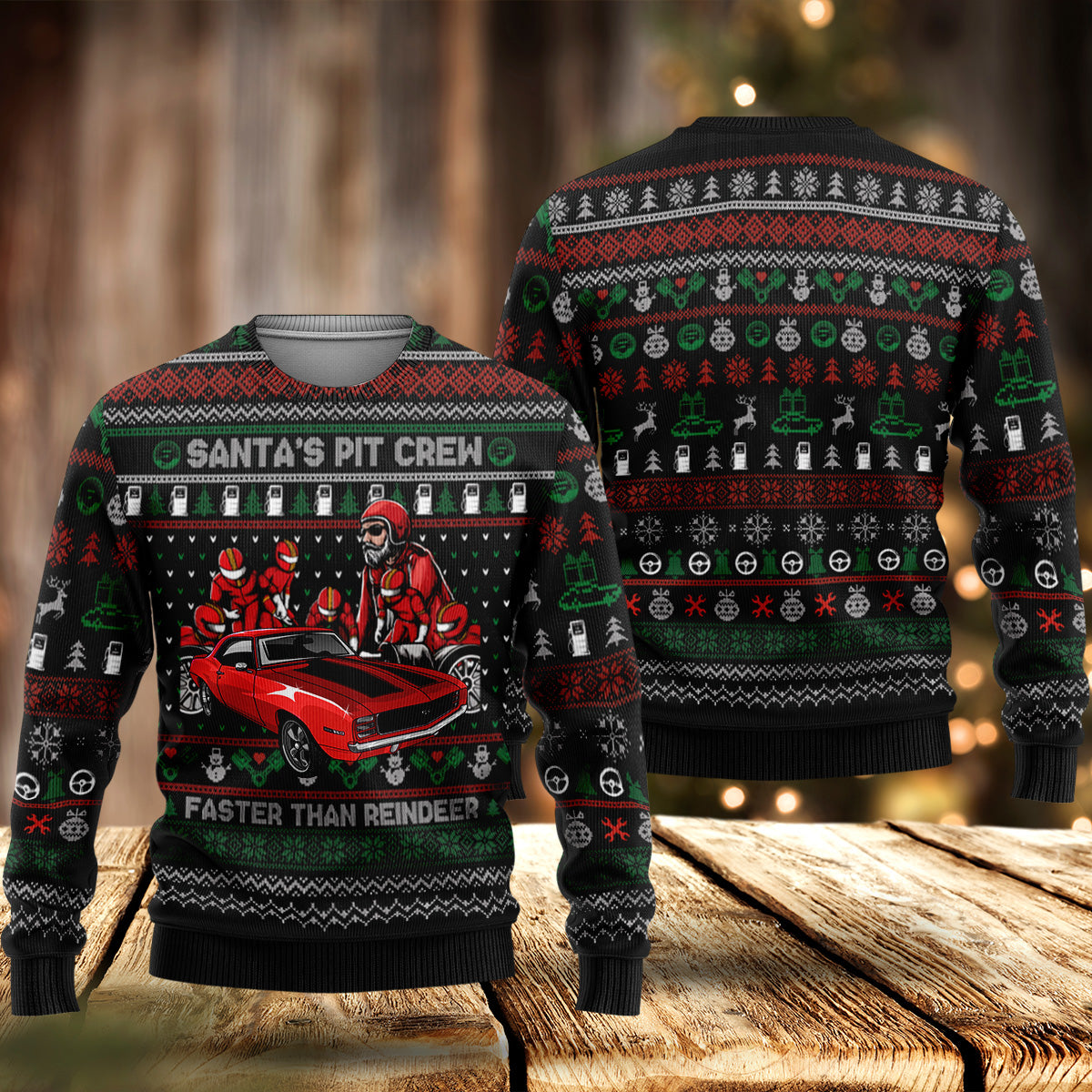 Camaro Christmas Sweater - Camaro Santa's Pit Crew