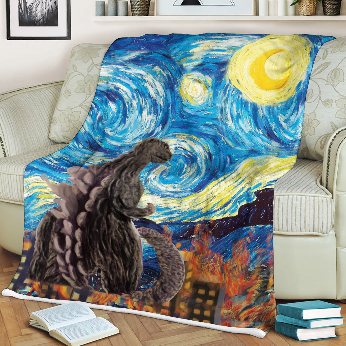 Godzilla Starry Night Art Fleece Blanket
