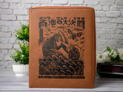 Godzilla Classic Art Zipper Leather Portfolio with Legal Pad - Letter/A4 Size