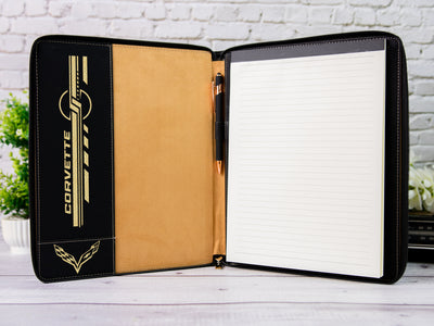 Vette Silhouette Zipper Leather Portfolio with Legal Pad - Letter/A4 Size