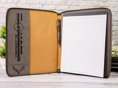 Vette Silhouette Zipper Leather Portfolio with Legal Pad - Letter/A4 Size