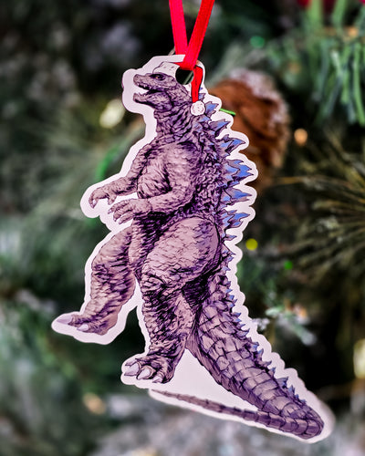 Godzilla Wearing Santa Hat Christmas Ornament