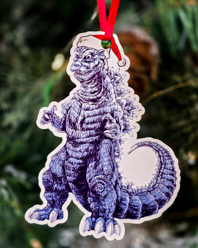 Godzilla Wearing Santa Hat Christmas Ornament