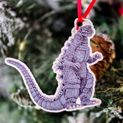 Godzilla Wearing Santa Hat Christmas Ornament