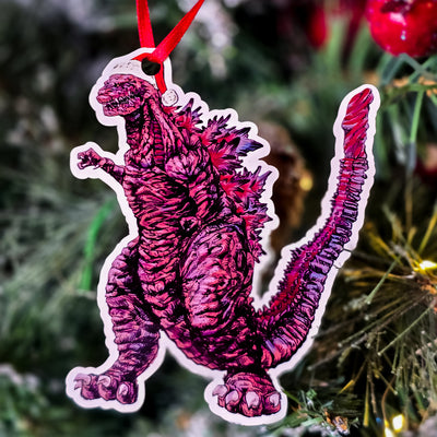 Godzilla Wearing Santa Hat Christmas Ornament