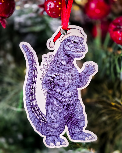 Godzilla Wearing Santa Hat Christmas Ornament