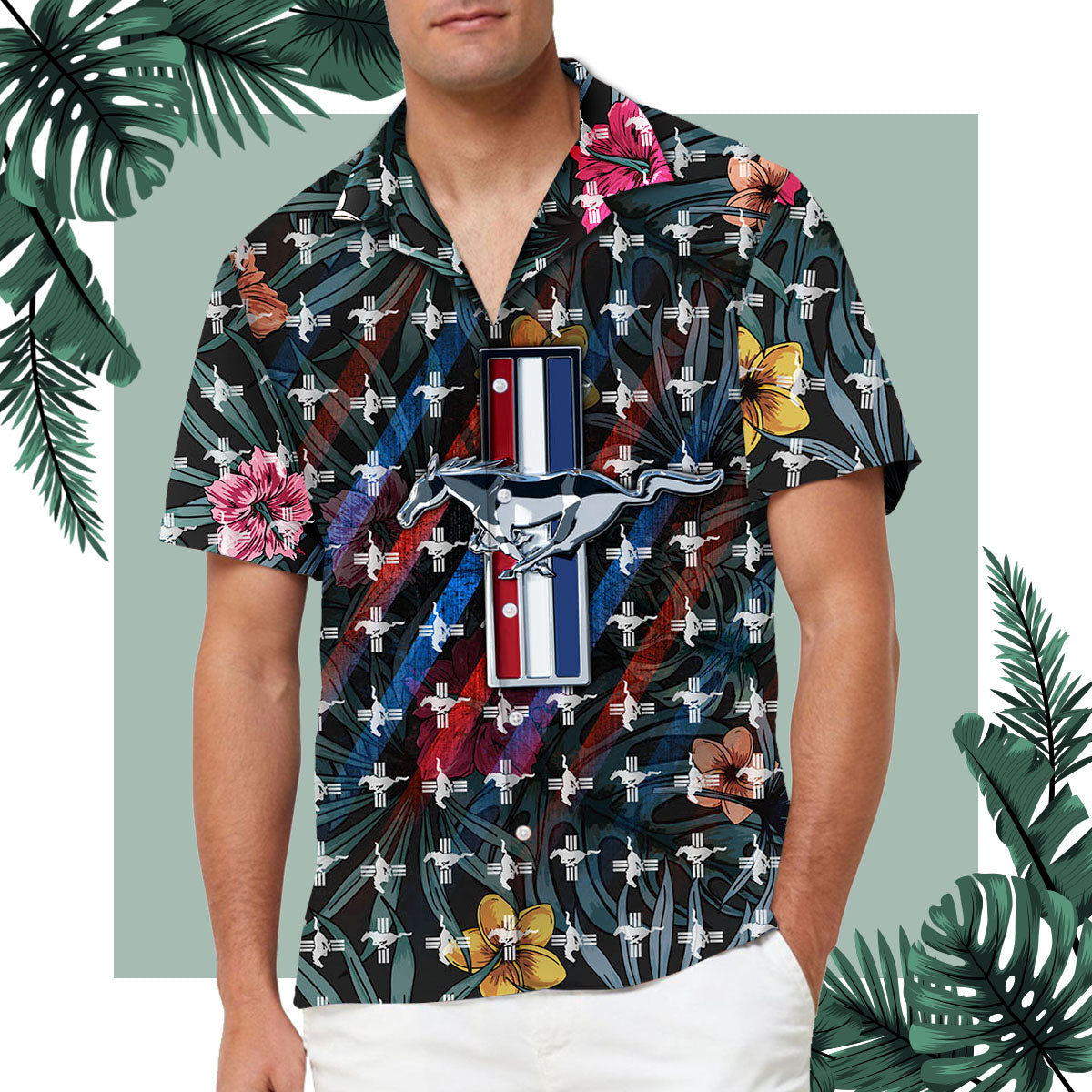 Mustang Emblem Art Hawaiian Shirt