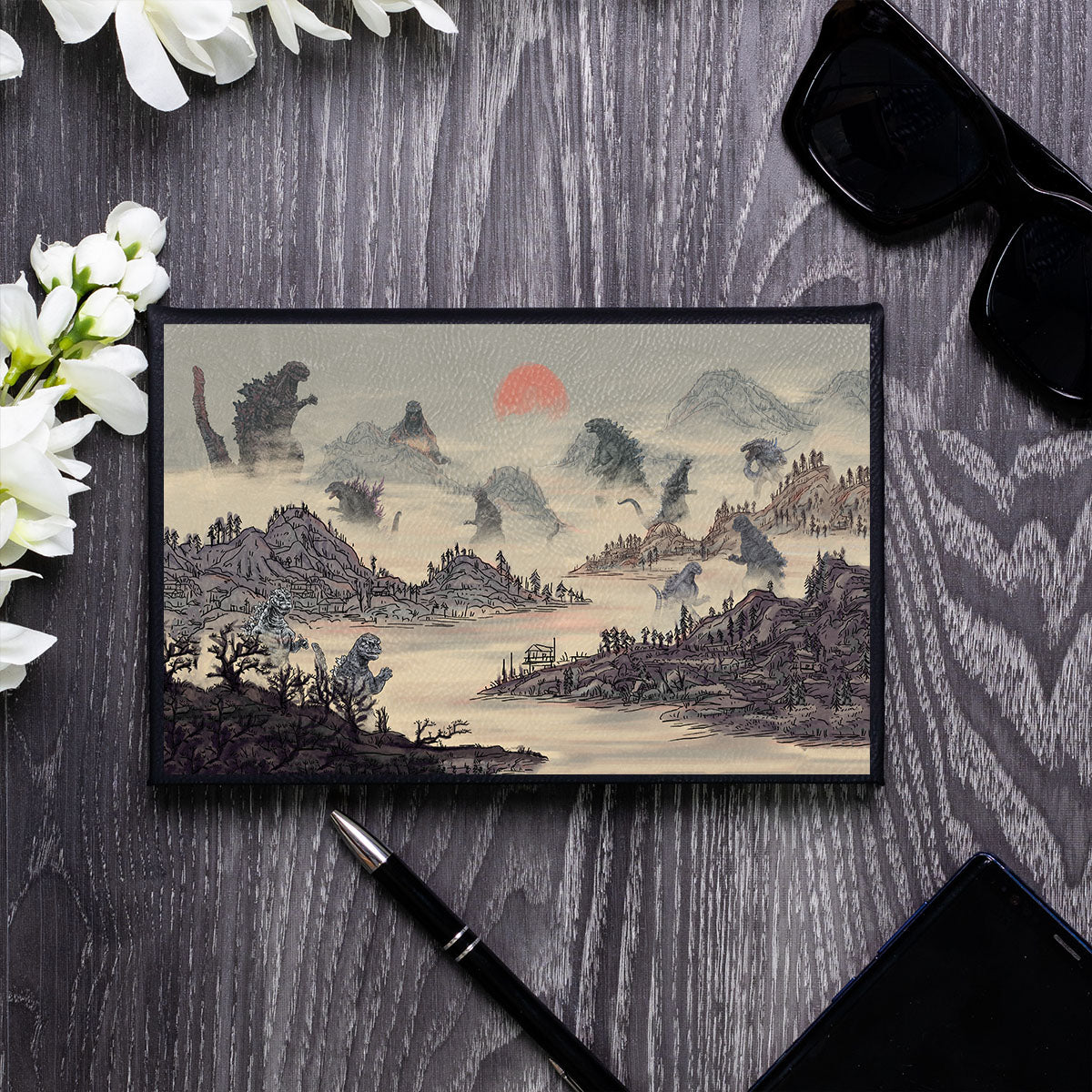 Godzilla Starry Night & Japanese Kingdom Art Leather Journal