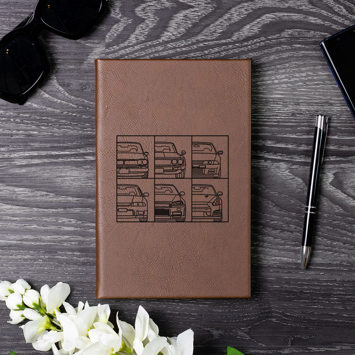Skyline GTR Front View Collection Laser Engraved Leather Journal v.2