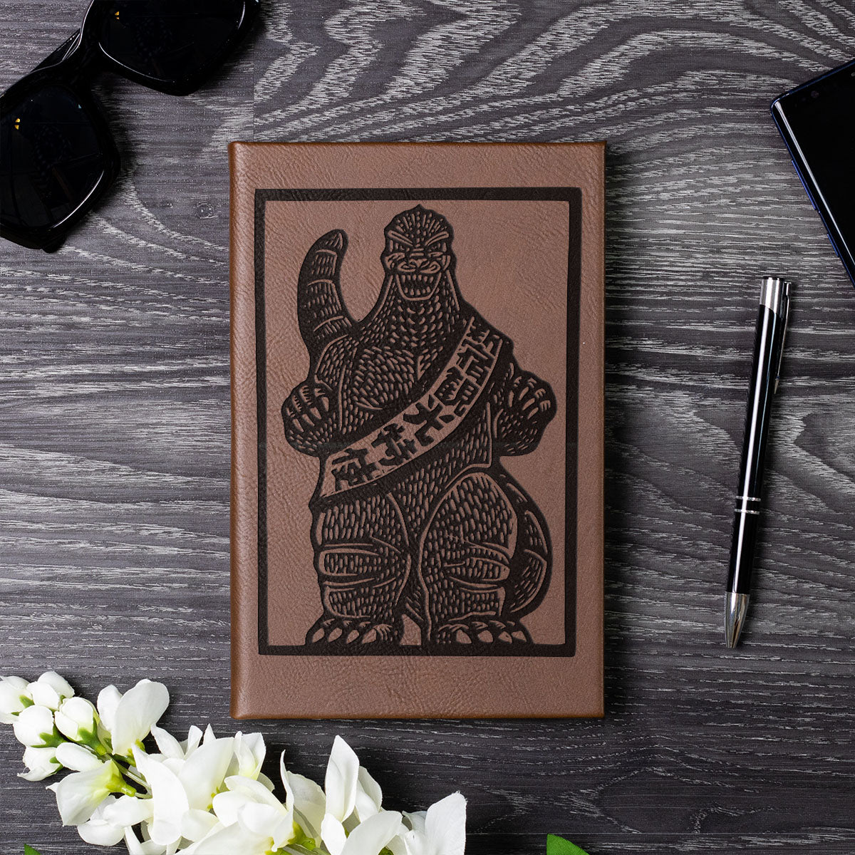 Godzilla Fun Meme Journal - Laser Engraved Leather Godzilla Journal v.1
