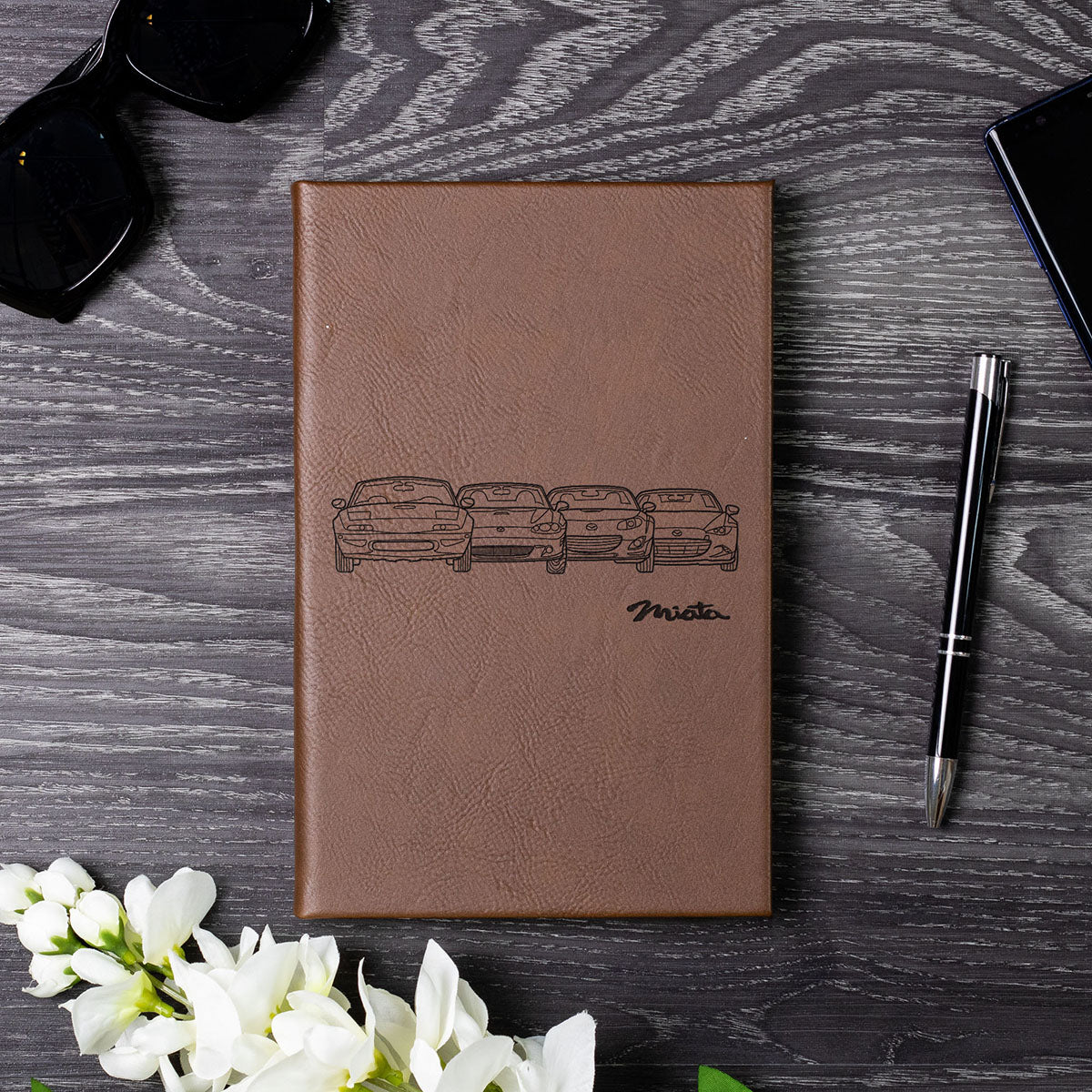 Miata Front Collection Laser Engraved Leather Journal - TrendySweety