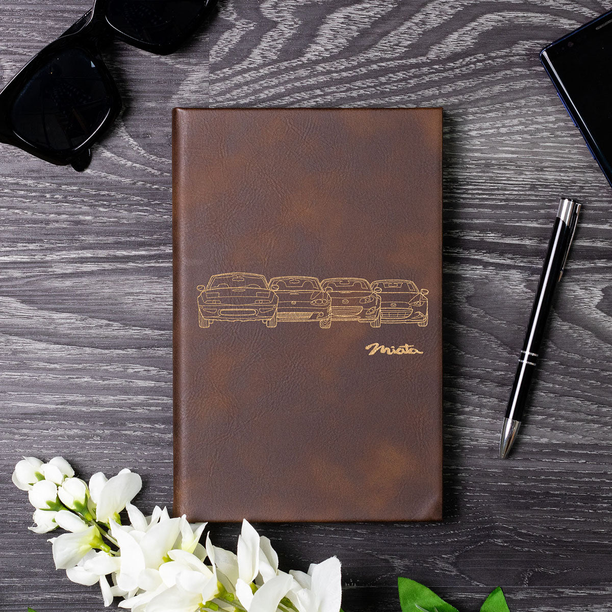 Miata Front Collection Laser Engraved Leather Journal - TrendySweety