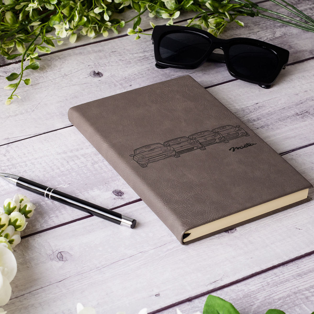 Miata Front Collection Laser Engraved Leather Journal - TrendySweety
