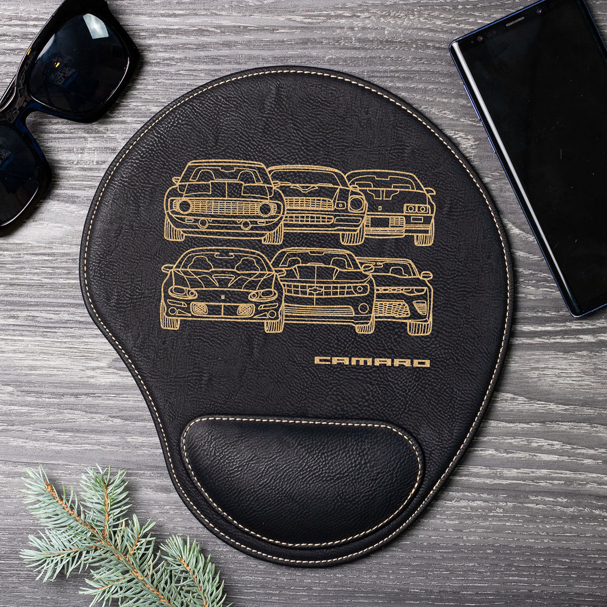 Camaro Evolution Engraved Leather Mouse Pad