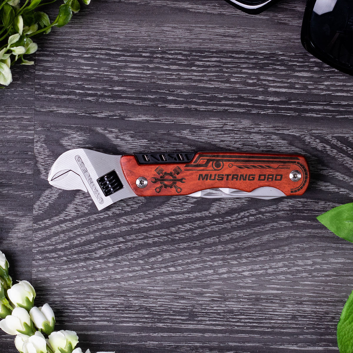 Mustang Dad Wrench Multi-Tool with Wood Handle