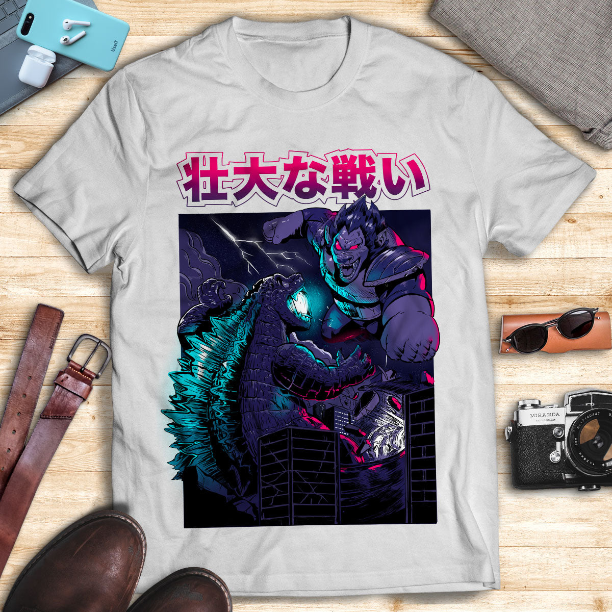 Godzilla Art T-shirt - KING OF THE MONSTER VS SAIYAN MONKEY