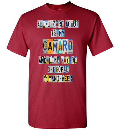 All I Care About Camaro - License Plate T-shirt