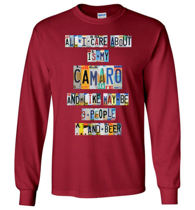 All I Care About Camaro - License Plate T-shirt