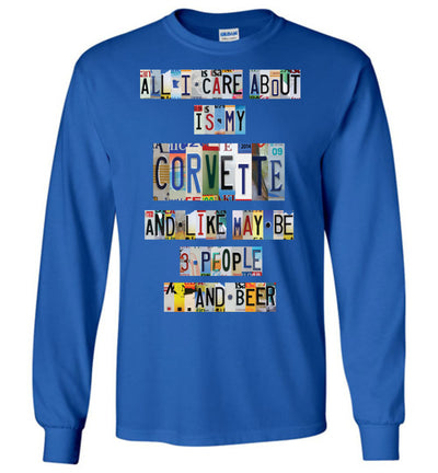 All I Care About Corvette - License Plate T-shirt