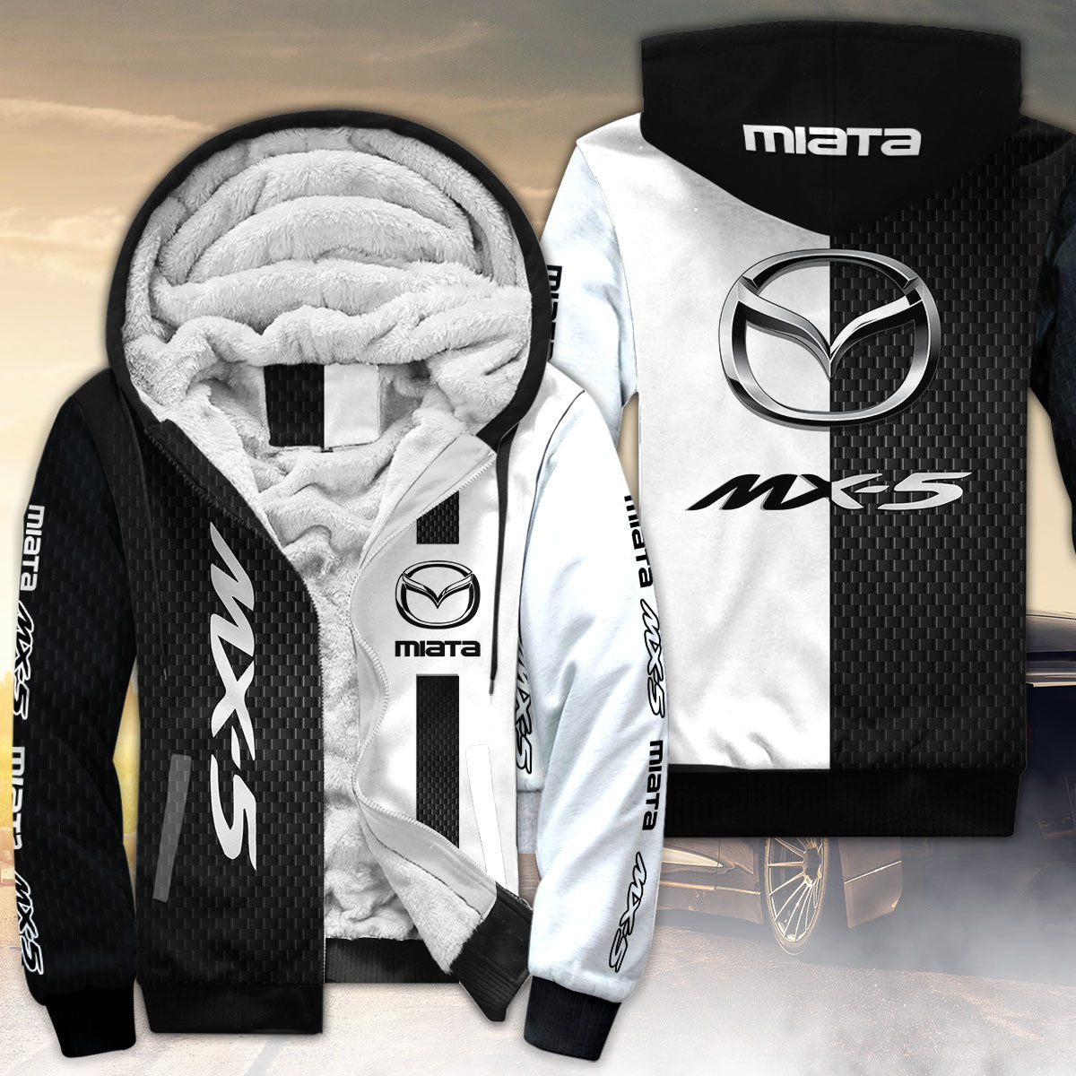 Miata All Over Print Fleece Zipper Hoodie