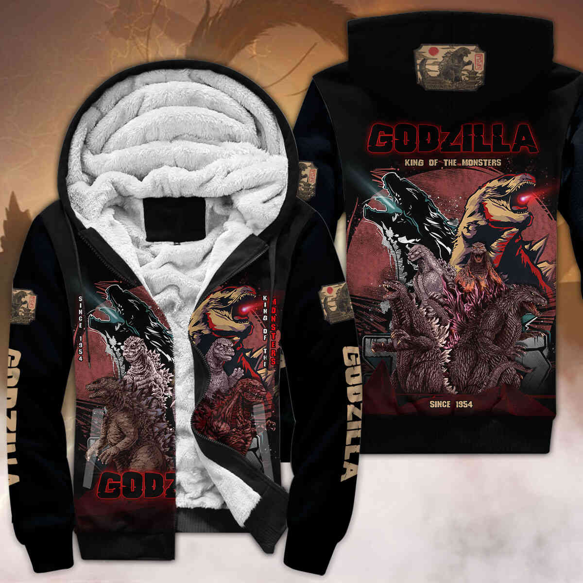 Godzilla All Over Print Fleece Zipper Hoodie