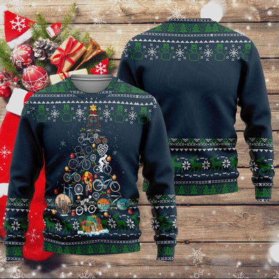 Bicycling Graphic Art Christmas Tree Sweater