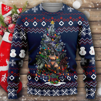 Godzilla Christmas Sweater - Christmas Tree From All Godzillas