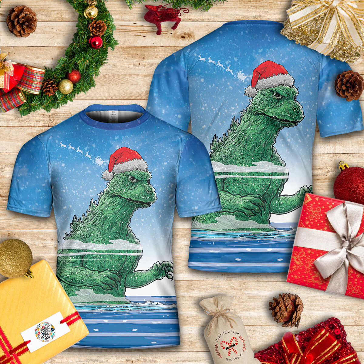 Godzilla All Over Print T-shirt/Hoodie - SantaZilla