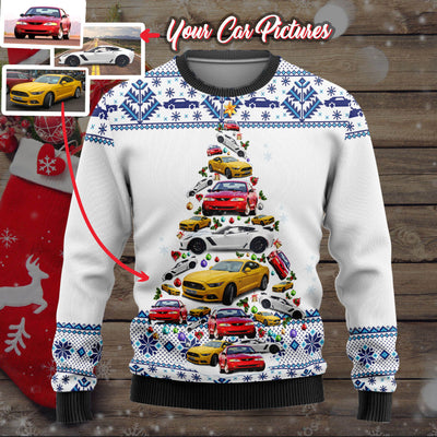 Personalized Car Christmas Tree Wool Ugly Sweater V1