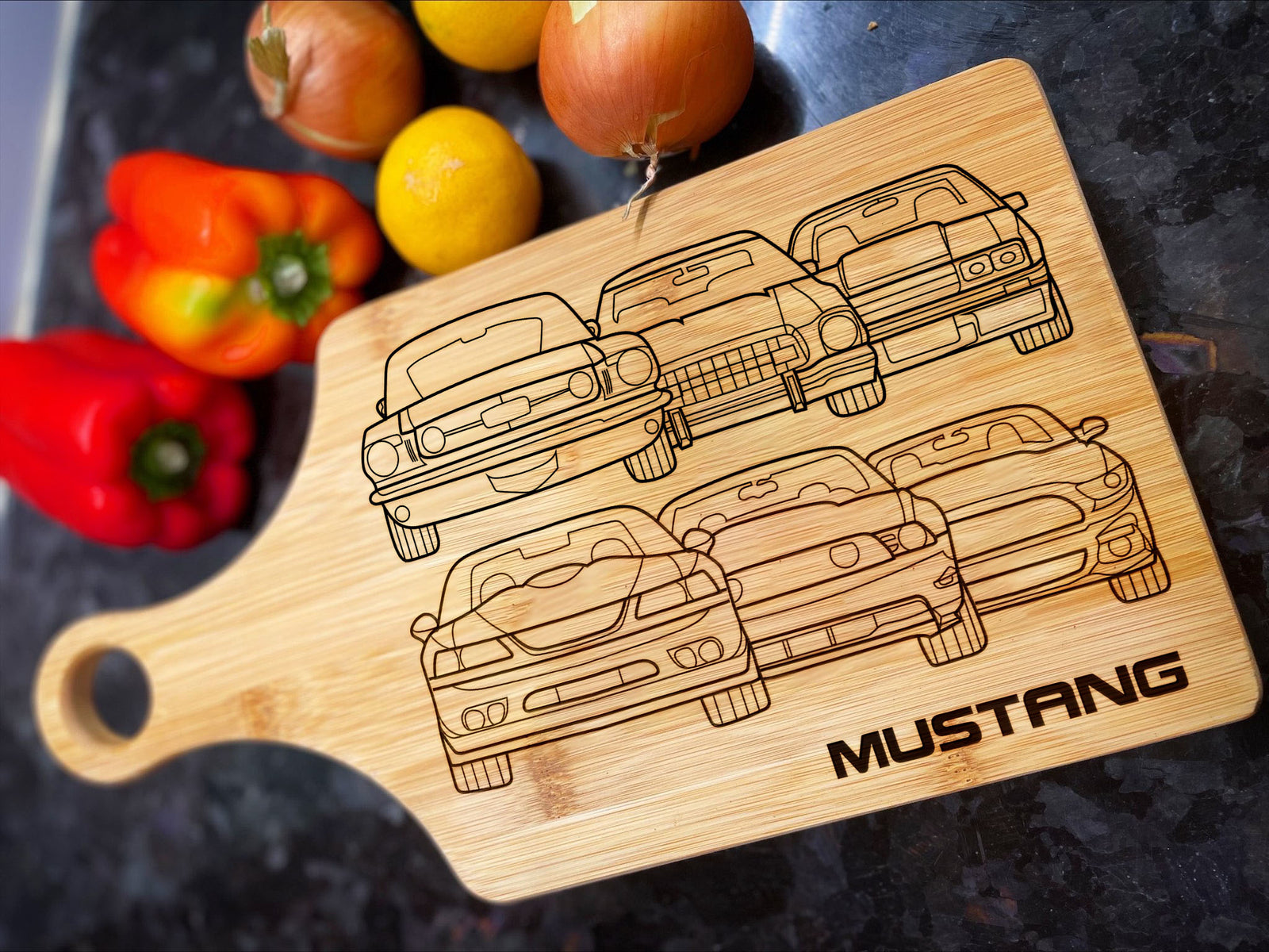 Mustang Evolution Art Cutting Board