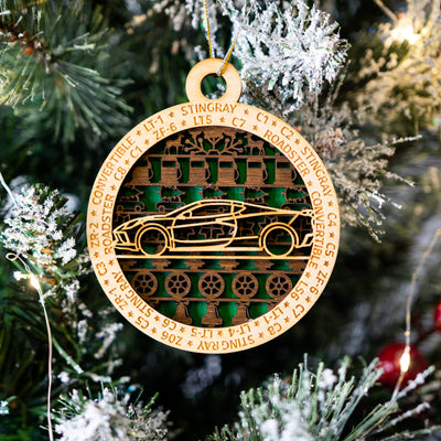 Vette Collection 3-Layer Handmade Wood Art Ornament