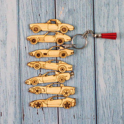 Vette Silhouette Collection Laser Engraved Wood Keychain Set