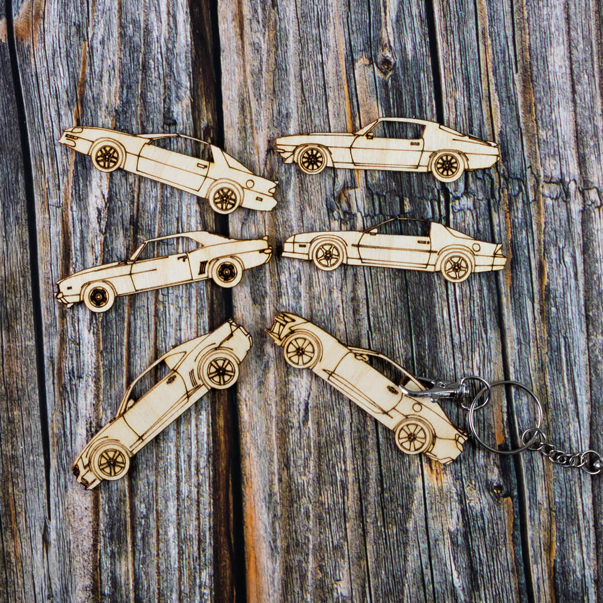 Camaro Silhouette Collection Laser Engraved Wood Keychain Set