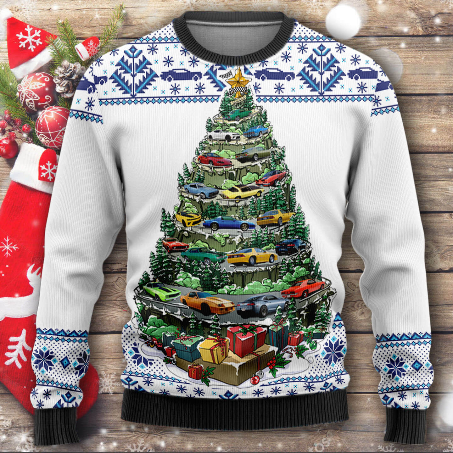 Camaro Mountain Christmas Tree Wool Ugly Sweater