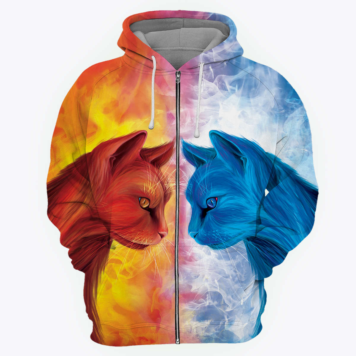 Fire Cat vs Ice Cat 3D Printed Hoodie