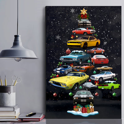 Dodge Challenger Christmas Tree Canvas Wall Art