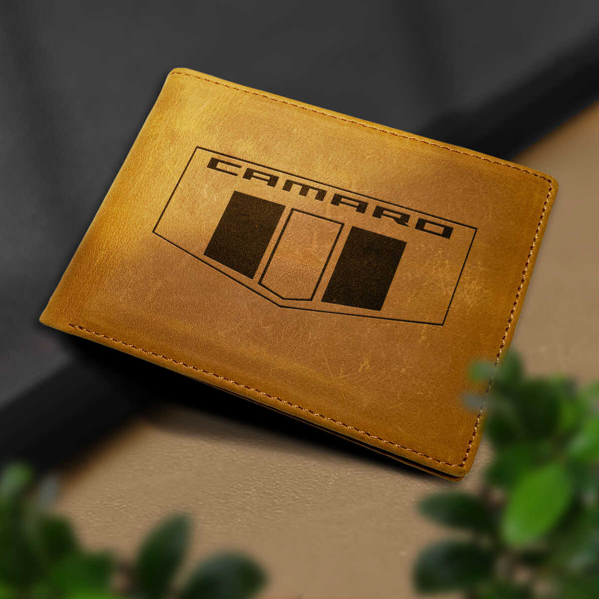 Camaro Hand-made Engraved Leather Bifold Wallet