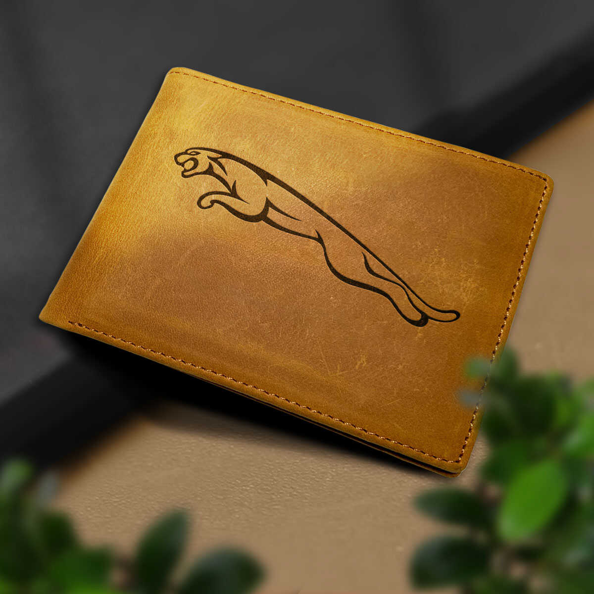 Jaguar Hand-made Engraved Leather Bifold Wallet