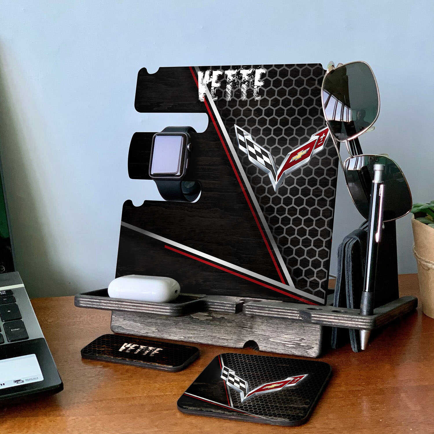 CV Phone Docking Station - Wooden Mobile Gadget Organizer For CV Fans